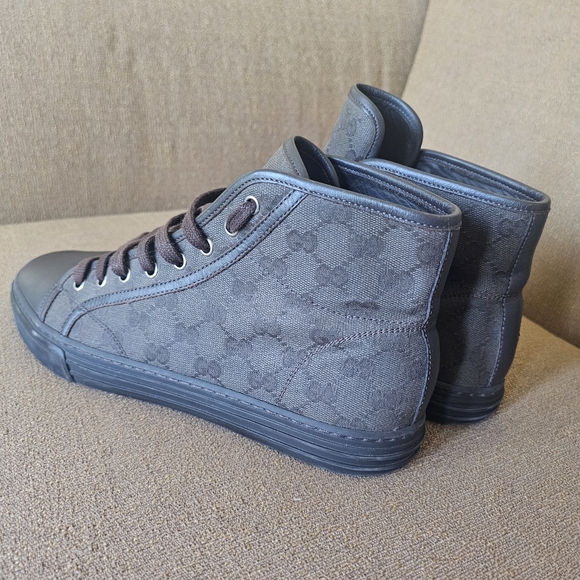 Gucci Brown Monogram High-Top Canvas Sneakers Gucci Size 8/US 8.5 - Picture 10 of 15